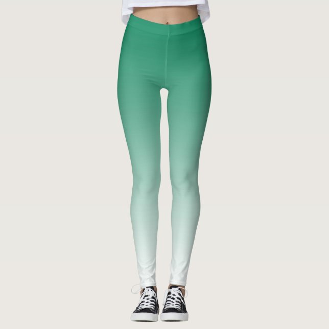 Trendy Green and White Ombre Leggings (Front)