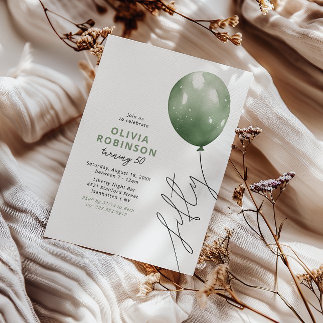 Trendy Green Balloon 50th Birthday Invitation (Creator Uploaded)