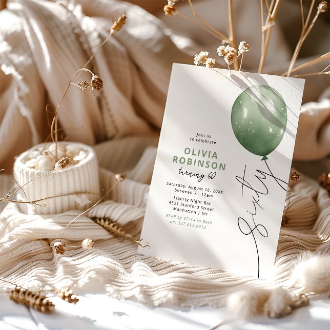 Trendy Green Balloon 60th Birthday Invitation (Creator Uploaded)
