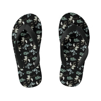 Trendy Green Black Botanical Leaves Kid's Jandals