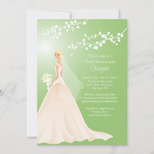 Trendy Green BLONDE  Bride Bridal Shower Invite (Front)