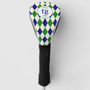 Trendy Green Blue Argyle Pattern Modern Monogram Golf Head Cover