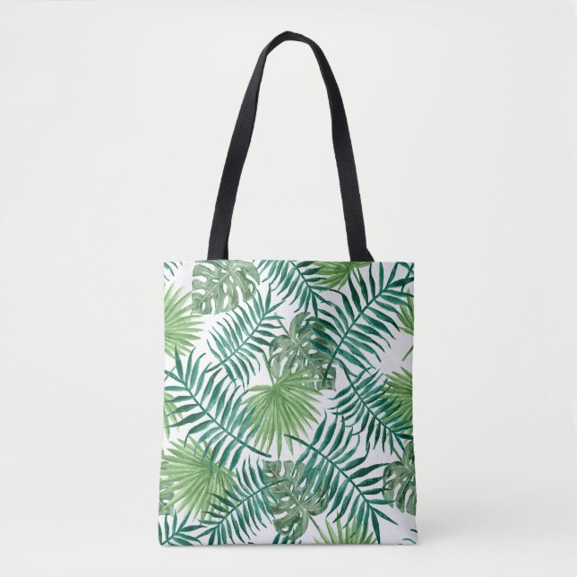 Trendy Green Botanical Palm Leaves Tote Bag (Front)