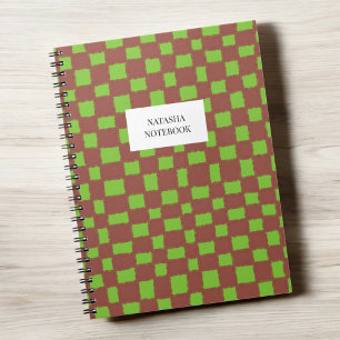 Trendy Green Brown Chequerboard Pattern Notebook
