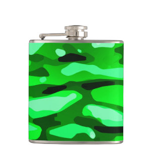 Trendy Green Camo Abstract Pattern Hip Flask