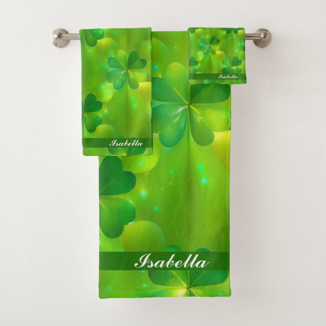 Trendy Green Clover 4 Lists Collection Bath Towel Set (Insitu)
