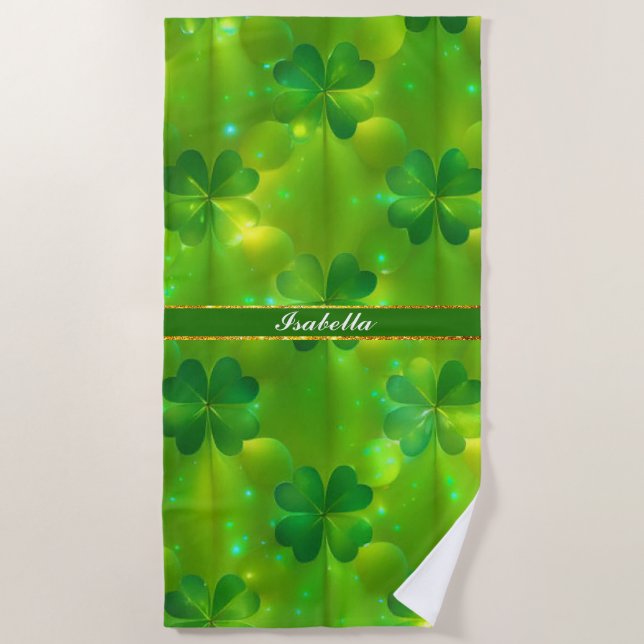 Trendy Green Clover 4 Lists Collection Beach Towel (Front)