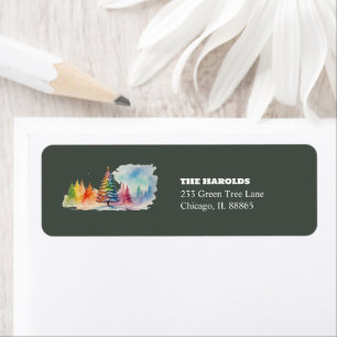Trendy Green Colourful Winter Wonderland Watercolo