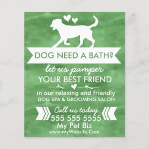 Trendy Green Dog Grooming Flyer - Personalizable