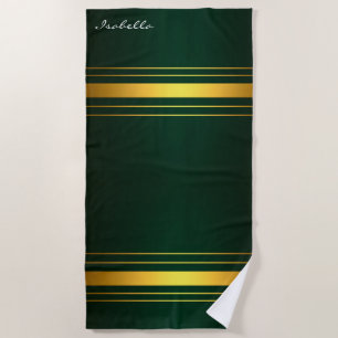 Trendy Green Gold Luxury Linen Texture Collection Beach Towel