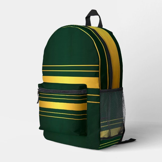 Trendy Green Gold Luxury Linen Texture Collection Printed Backpack (Back Corner Right)