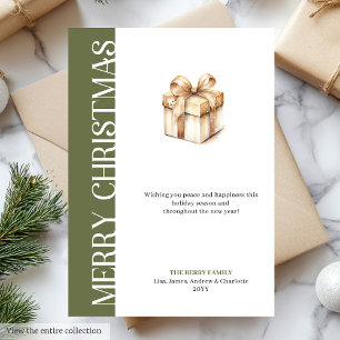 Trendy Green Gold Minimalist Christmas Greeting Holiday Card