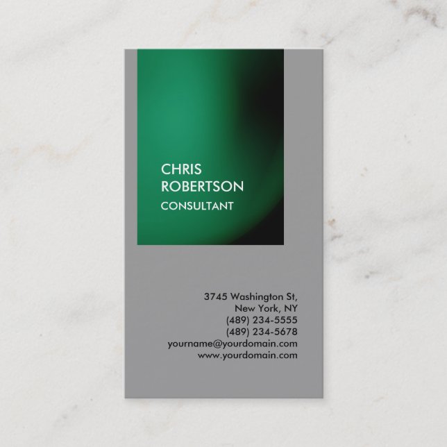 Trendy green grey vertical unique business card (Front)