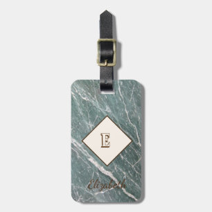 Trendy Green Marble, Monogram-Personalised Luggage Tag