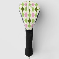 Trendy Green & Pink Argyle Pattern Modern Monogram