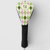 Trendy Green & Pink Argyle Pattern Modern Monogram