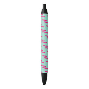 Trendy Green Pink Monogram Script Name Pattern Black Ink Pen