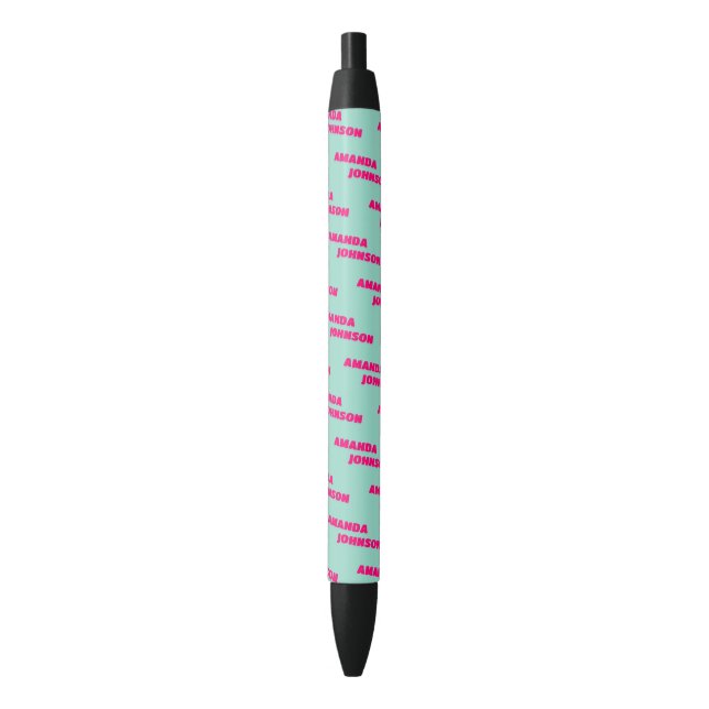 Trendy Green Pink Monogram Script Name Pattern  Black Ink Pen (Front Vertical)