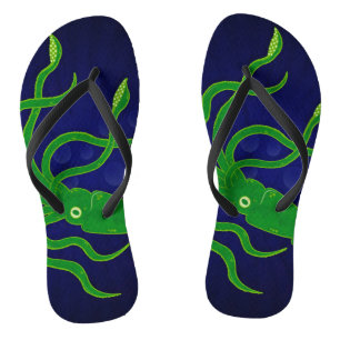 trendy green squid in the blue ocean jandals