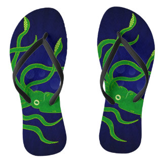 trendy green squid in the blue ocean jandals