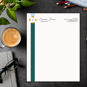 Trendy Green Stripes Gold Logo Custom Letterhead