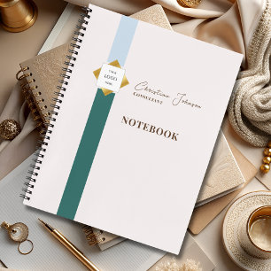 Trendy Green Stripes Gold Logo Notebook