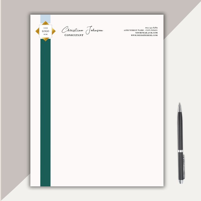 Trendy Green Stripes Gold Logo Notepad (Creator Uploaded)