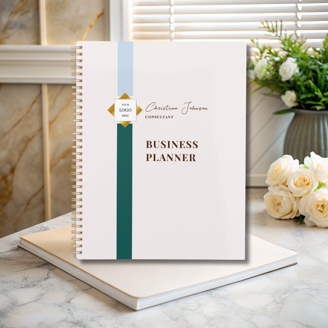 Trendy Green Stripes Gold Logo Planner (Creator Uploaded)