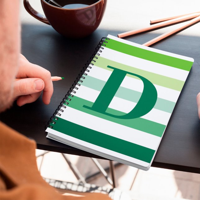 Trendy Green Stripes Monogram Notebook (Creator Uploaded)