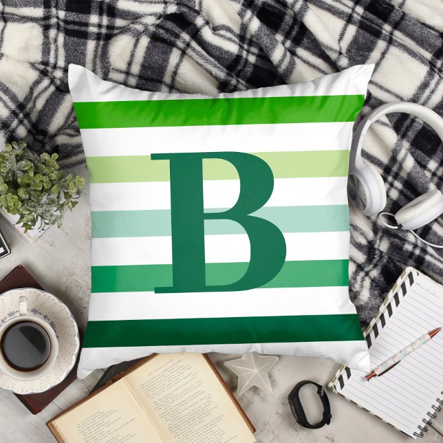 Trendy Green Stripes with Monogram Cushion (Creator Uploaded)