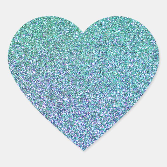 Trendy Green Teal Blue Glitter Pattern Heart Sticker