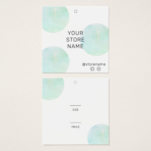 Trendy Green Watercolor Square Boutique Price Tag (Front & Back)