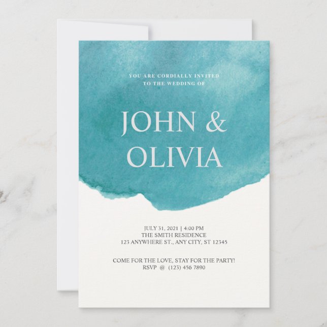 Trendy Green Watercolor Wedding Invitation (Front)