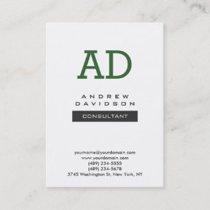 Trendy Green White Modern Monogram Business Card