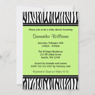 Trendy Green Zebra Baby Shower Invitation