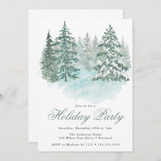 Trendy Greenery Elegant Winter Holiday Party Invitation (Front/Back)