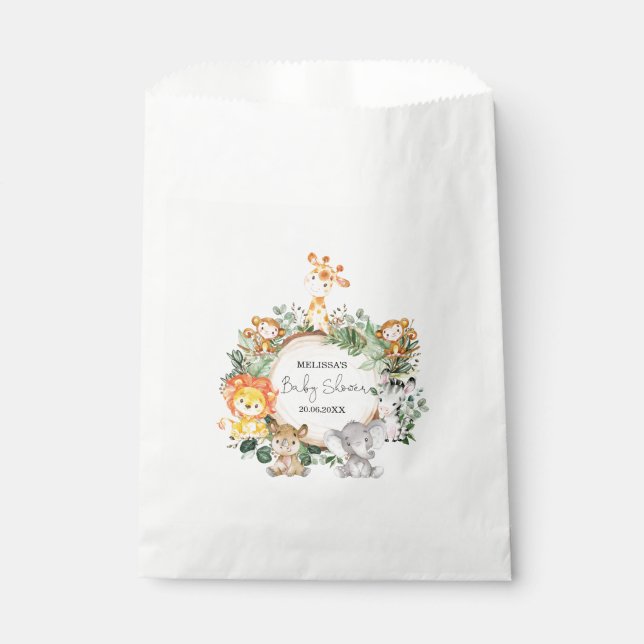 Trendy Greenery Jungle Safari Animals Baby Shower Favour Bags (Front)