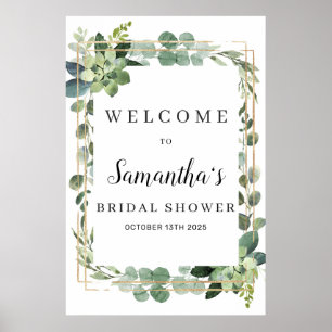 Trendy greenery succulent gold bridal welcome sign