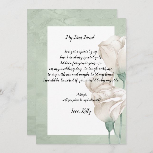 trendy greenery   will be my bridesmaid invitation (Front/Back)