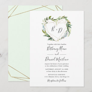 Trendy Greenery with Geometric Heart Wedding Invitation