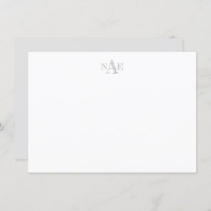 Trendy Grey and White Monogrammed Flat Note Card