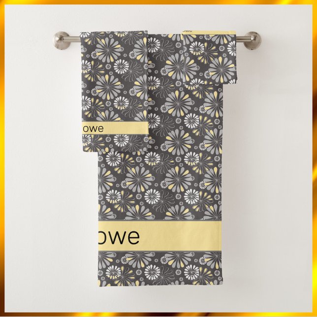 Trendy Grey and Yellow Floral  Bath Towel Set (Bookmark my store! https://www.zazzle.com/store/capricepetit)