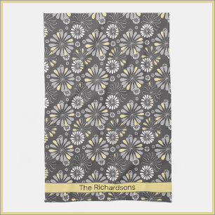 Trendy Grey and Yellow Floral Kitchen Towel