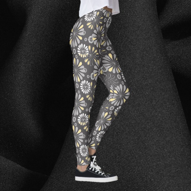 Trendy Grey and Yellow Floral  Leggings (Creator Uploaded)