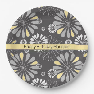 Trendy Grey and Yellow Floral  Paper Plates