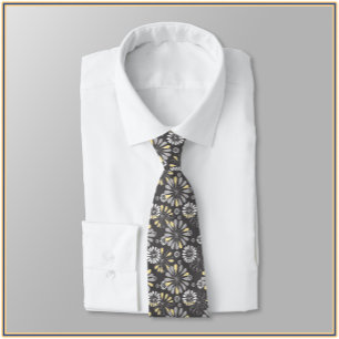Trendy Grey and Yellow Floral Tie