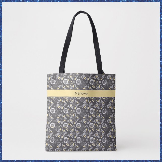 Trendy Grey and Yellow Floral  Tote Bag (Creator Uploaded)