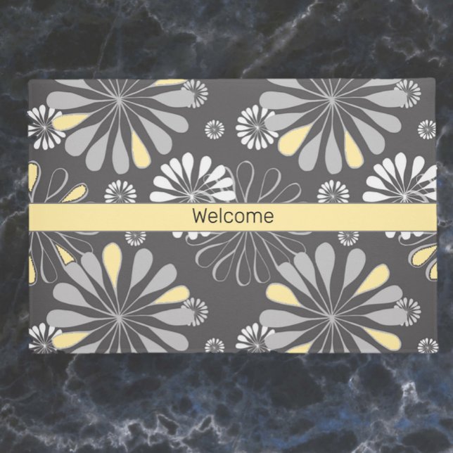 Trendy Grey and Yellow Stylish Floral Doormat (Creator Uploaded)
