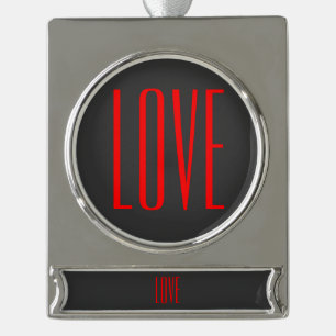 Trendy Grey Background Red Love Wedding Silver Plated Banner Ornament