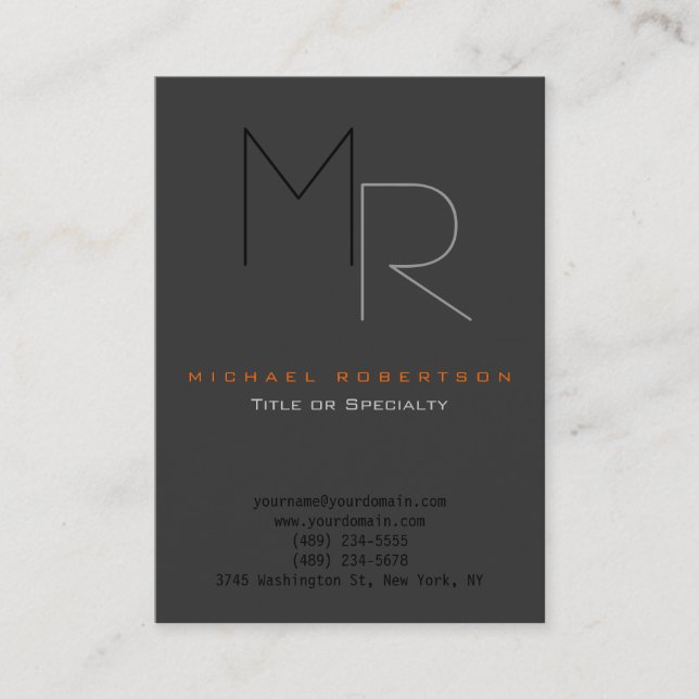 Trendy Grey Black Monogram Plain Business Card (Front)